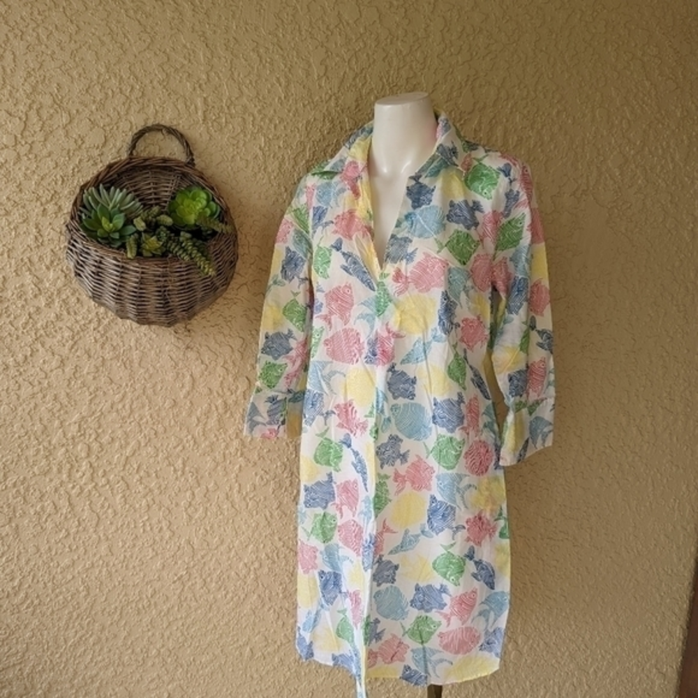 Lilly Pulitzer fish print shift dress  pajamas rainbow size small boho fish prin